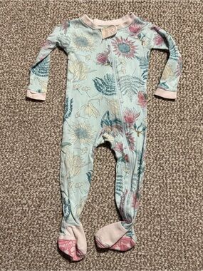 Burt's Bees Baby Footed Sleeper Mint Botanical Floral Zip 12 Months